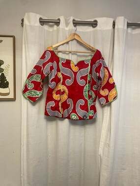 Lydia's Fashion African Wax Print Sweetheart Neck Top Made in Ghana Size L